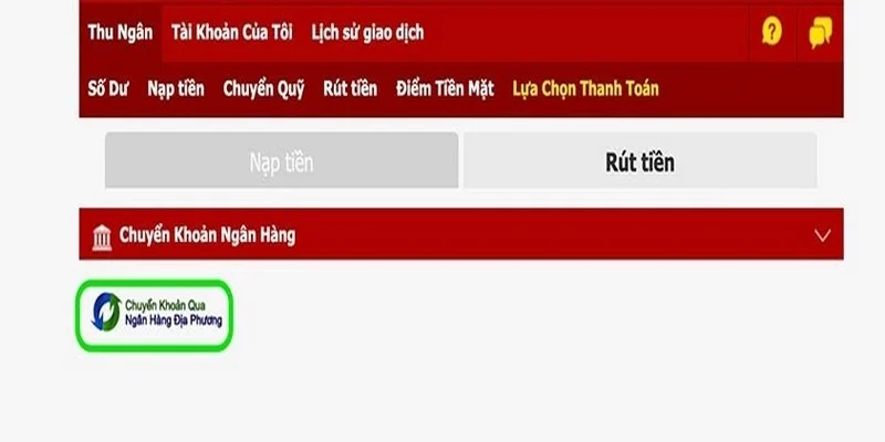 Chọn mục rút tiền về ngân hàng Chọn mục rút tiền về ngân hàng